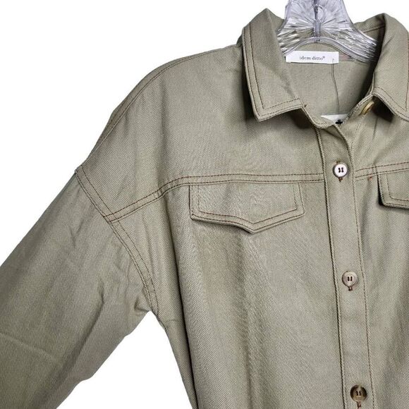 Idem ditto Utility Button Front Belted Mini Shirt Dress in Sage Size Small - Picture 4 of 10